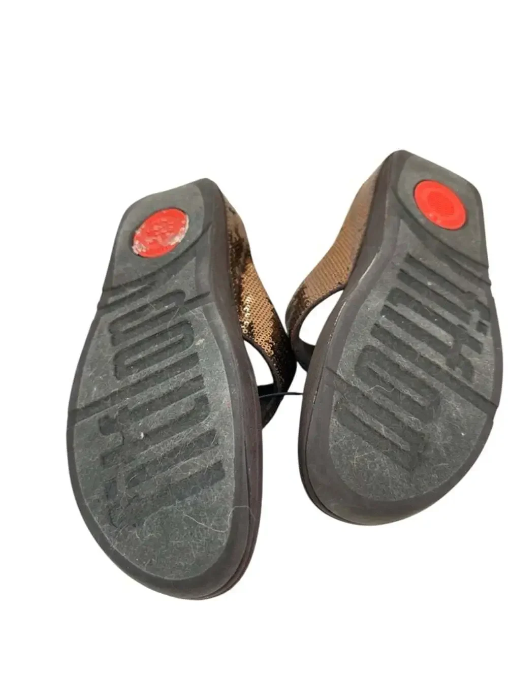 FitFlop Ringer Sequin Bronze Toe Post Sandals Womens 8 Platform Comfort